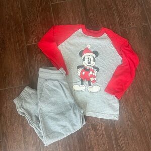Disney Red and Gray Mickey Mouse Christmas Shirt with Gray Stretch Sweats Size 4